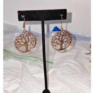 Tree of Life Dangle Drop Pierced Earrings Copper Colored Cultural Spiritual